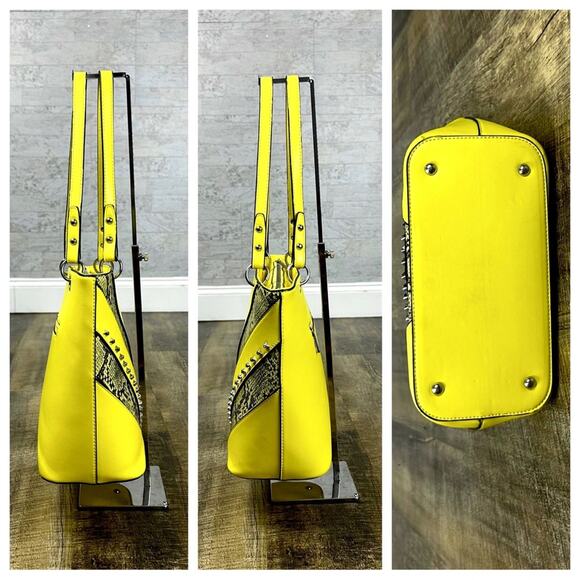 Vera New York Elisa yellow snakeskin studded shoulder tote - Picture 3 of 9